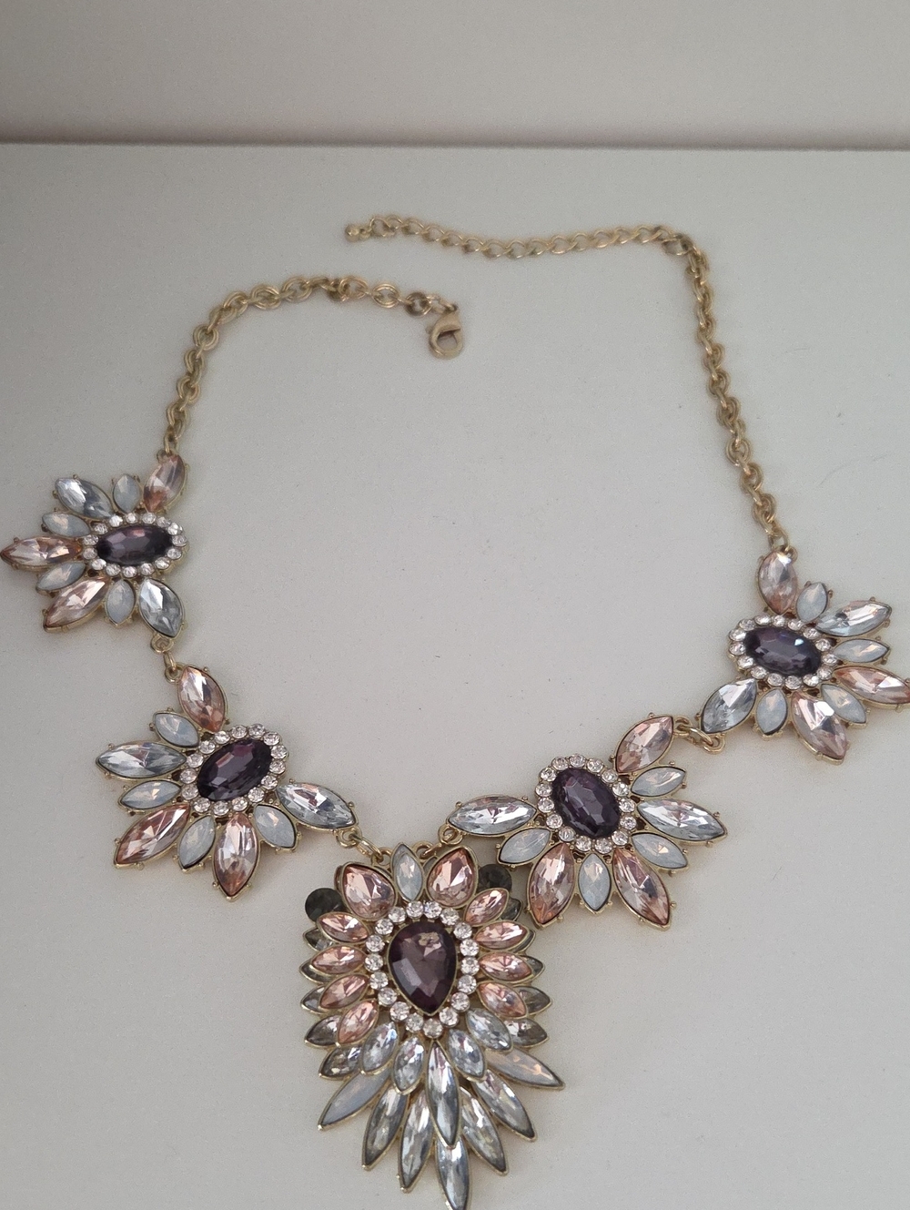 Gold-Tone Floral Statement Necklace with Purple and Blush Crystals